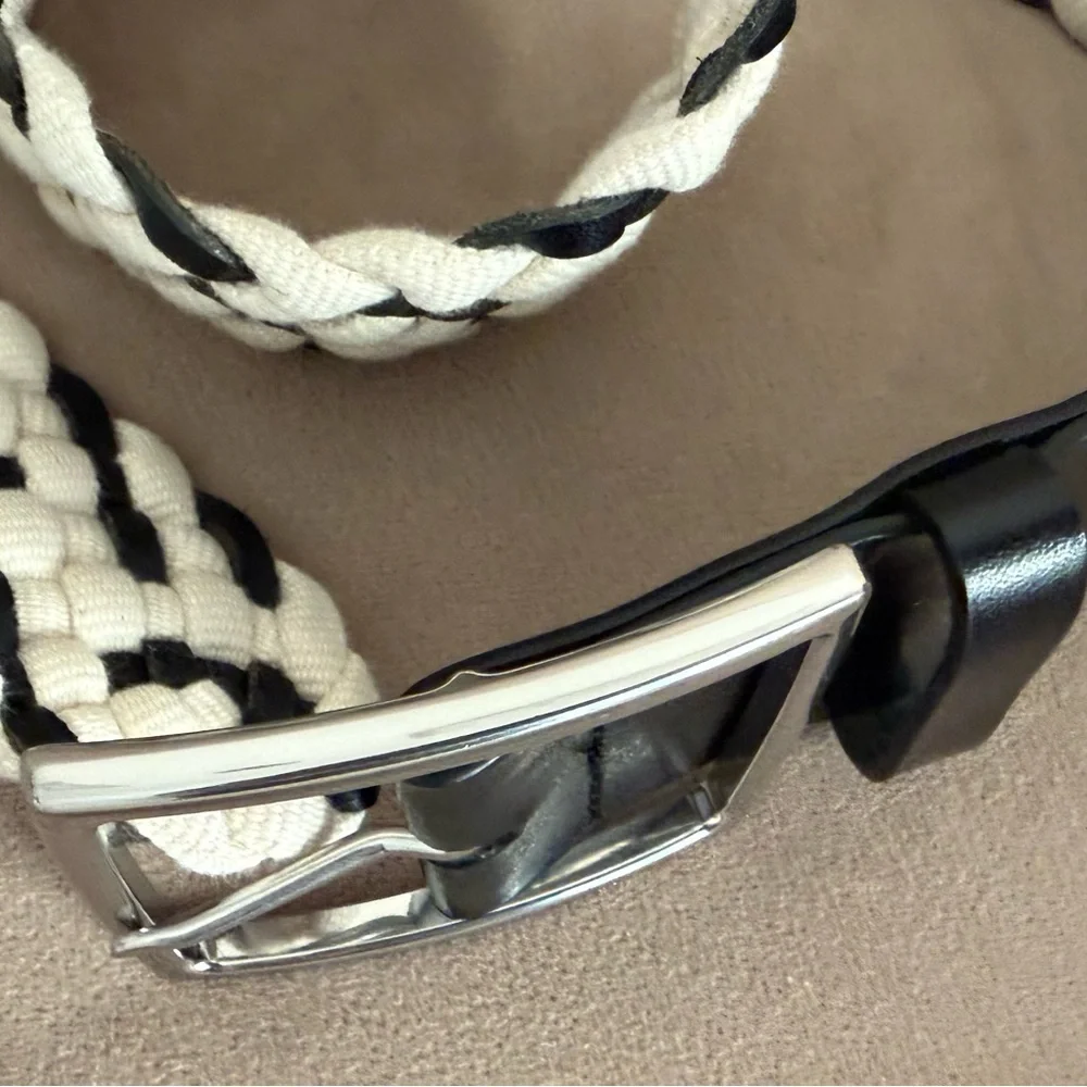 rag & bone Boyfriend Black and White Braided Leather-Trim Belt